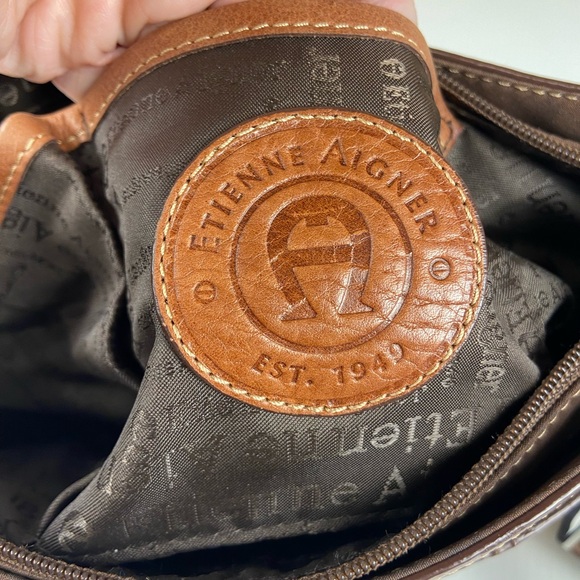 Etienne Aigner Horseshoe Leather Shoulder Bag Cognac Brown Equestrian - Picture 8 of 16